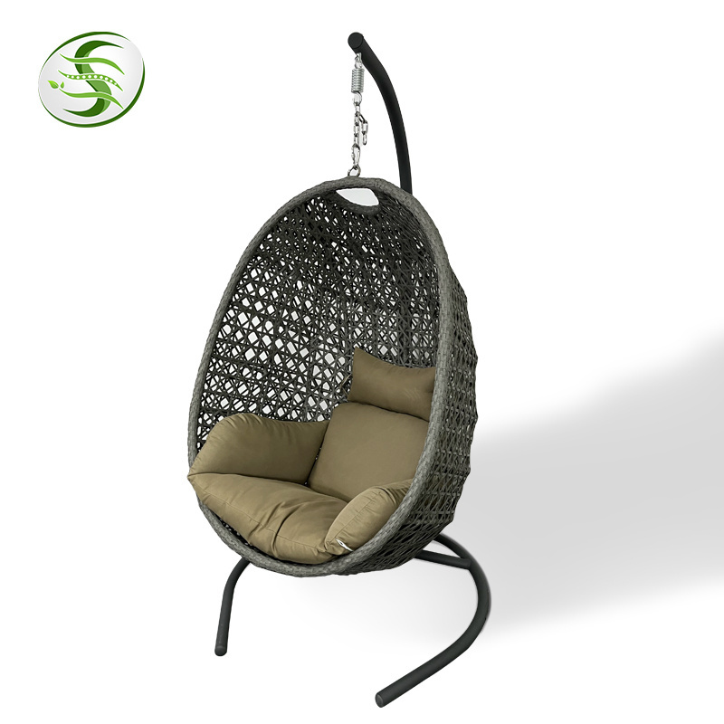 Fulin Wicker Egg Rattan Hanging Circle Swing Chair Hanging Baskey Footrest Swinging Garden Outdoor Chair Metal