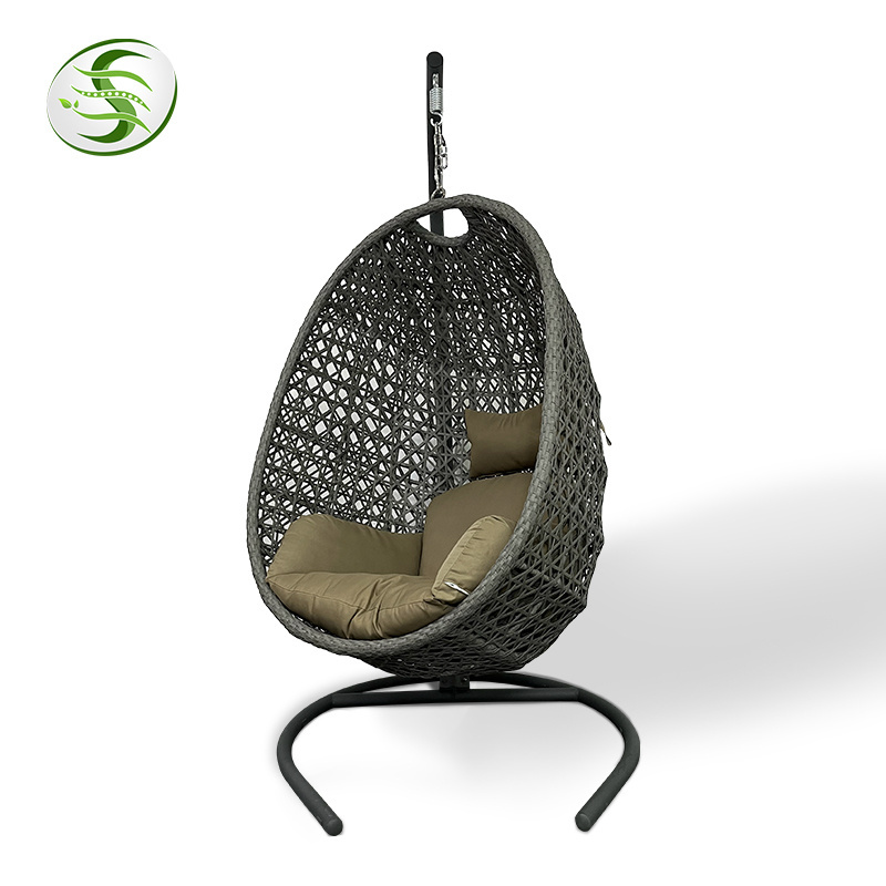 Fulin Wicker Egg Rattan Hanging Circle Swing Chair Hanging Baskey Footrest Swinging Garden Outdoor Chair Metal