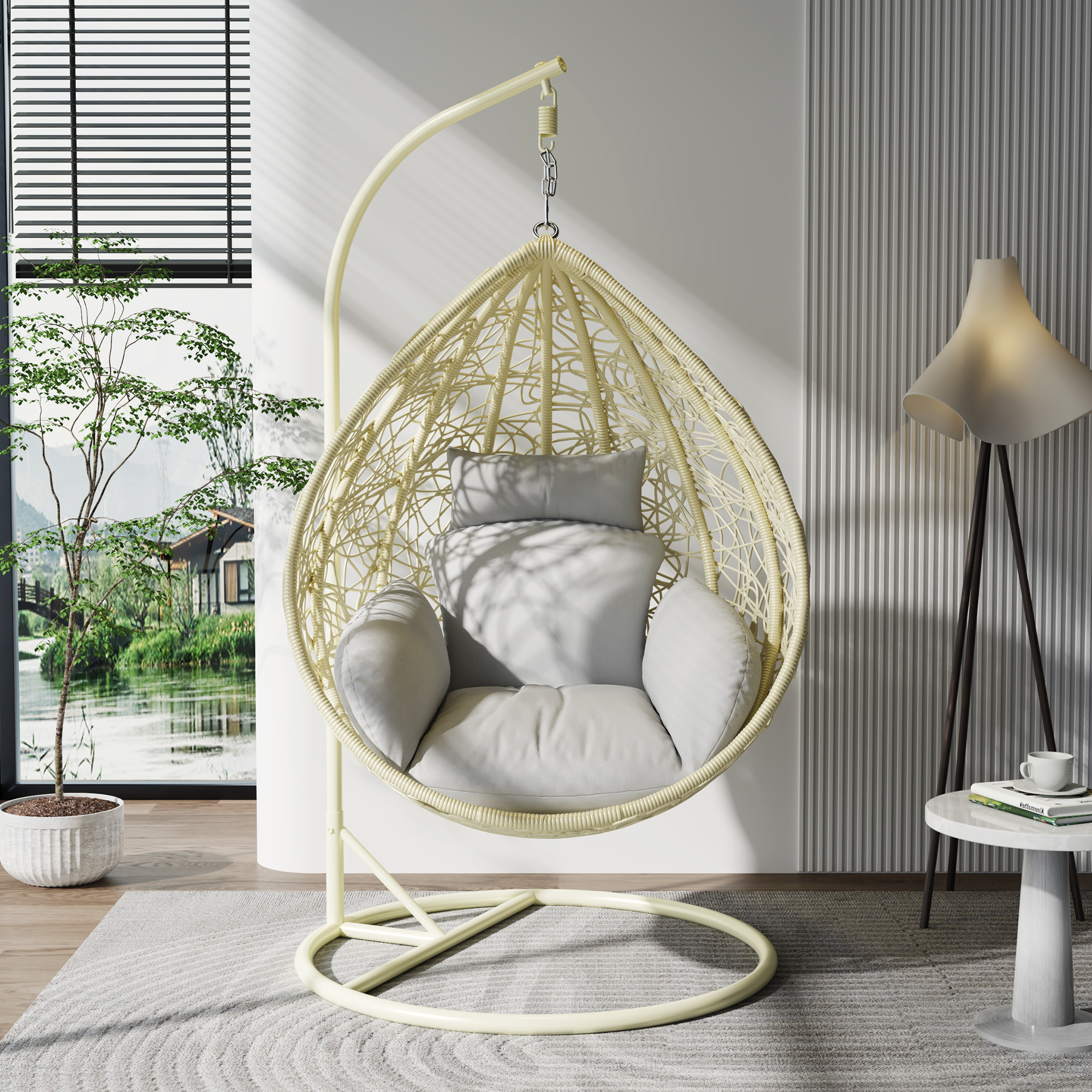 Fulin cheap modern outdoor eff garden swing luxury lounge bedroom automatic hammock swing chair with stand for adults