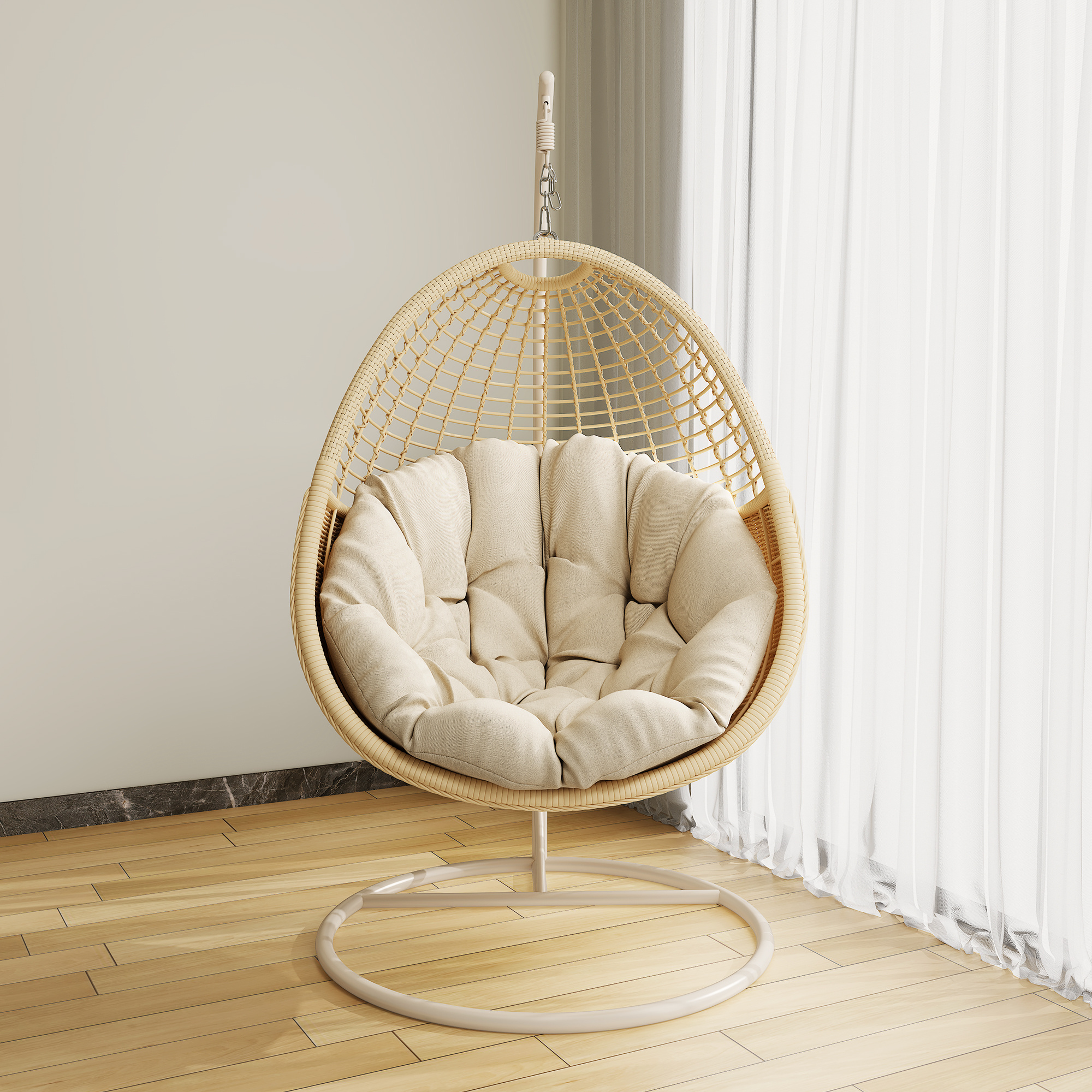 Fulin Living Room Single Rattan Rocking Swing Steel Garden Egg Double Indoor Outdoor Furniture Bird's Nest Hanging Chair