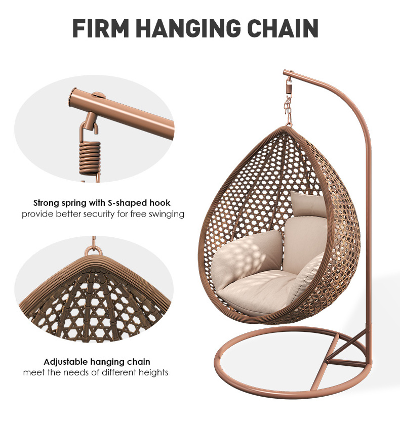 Fulin Wholesale Garden Furniture Outdoor  Swing Chair Egg Shaped Rattan Wicker Hanging Chair With Metal Stand