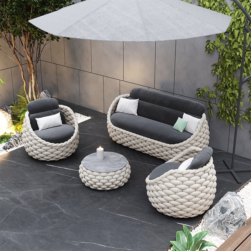 Fulin Wholesale Modern Aluminium Rattan Garden cushion Outdoor L Furniture Sets 4 Seater Patio Lounge Garden Sofas