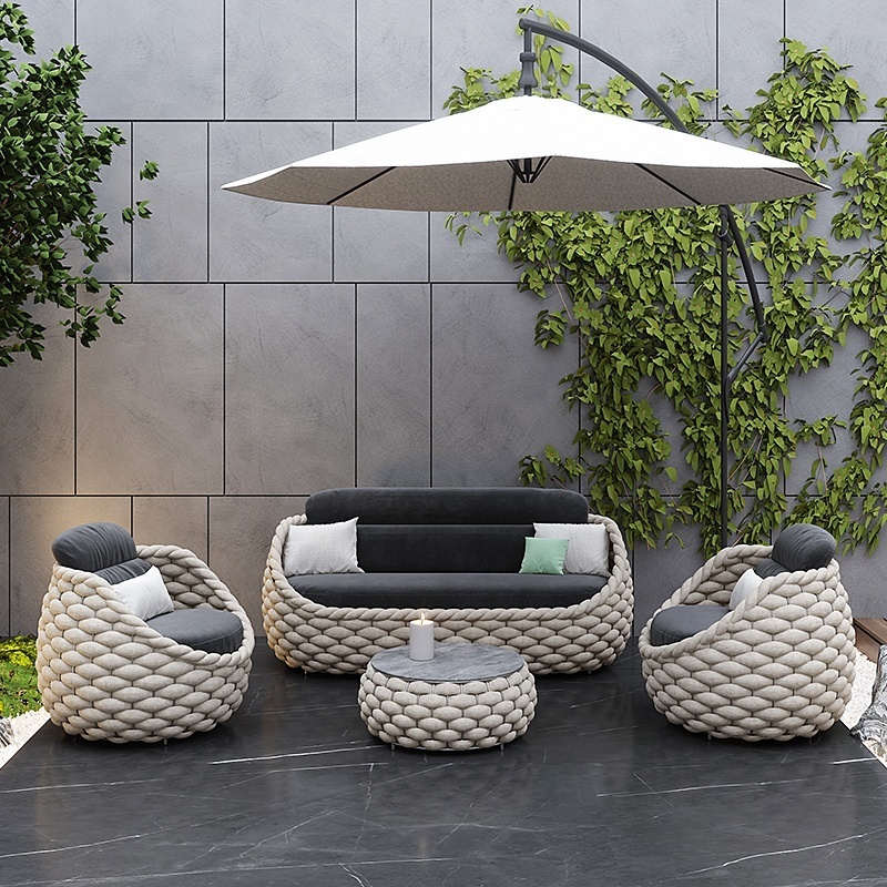 Fulin Wholesale Modern Aluminium Rattan Garden cushion Outdoor L Furniture Sets 4 Seater Patio Lounge Garden Sofas