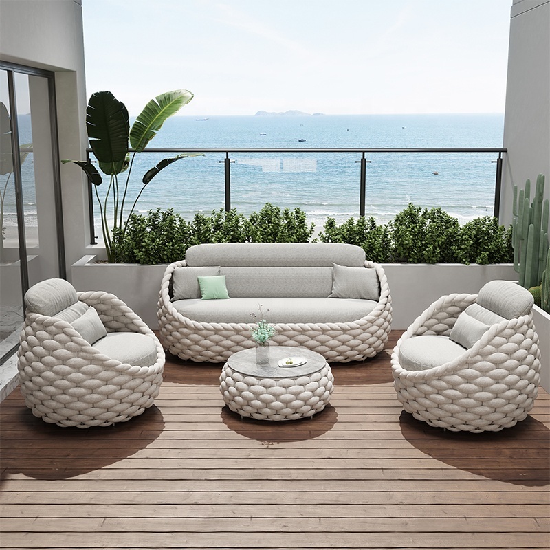 Fulin Wholesale Modern Aluminium Rattan Garden cushion Outdoor L Furniture Sets 4 Seater Patio Lounge Garden Sofas