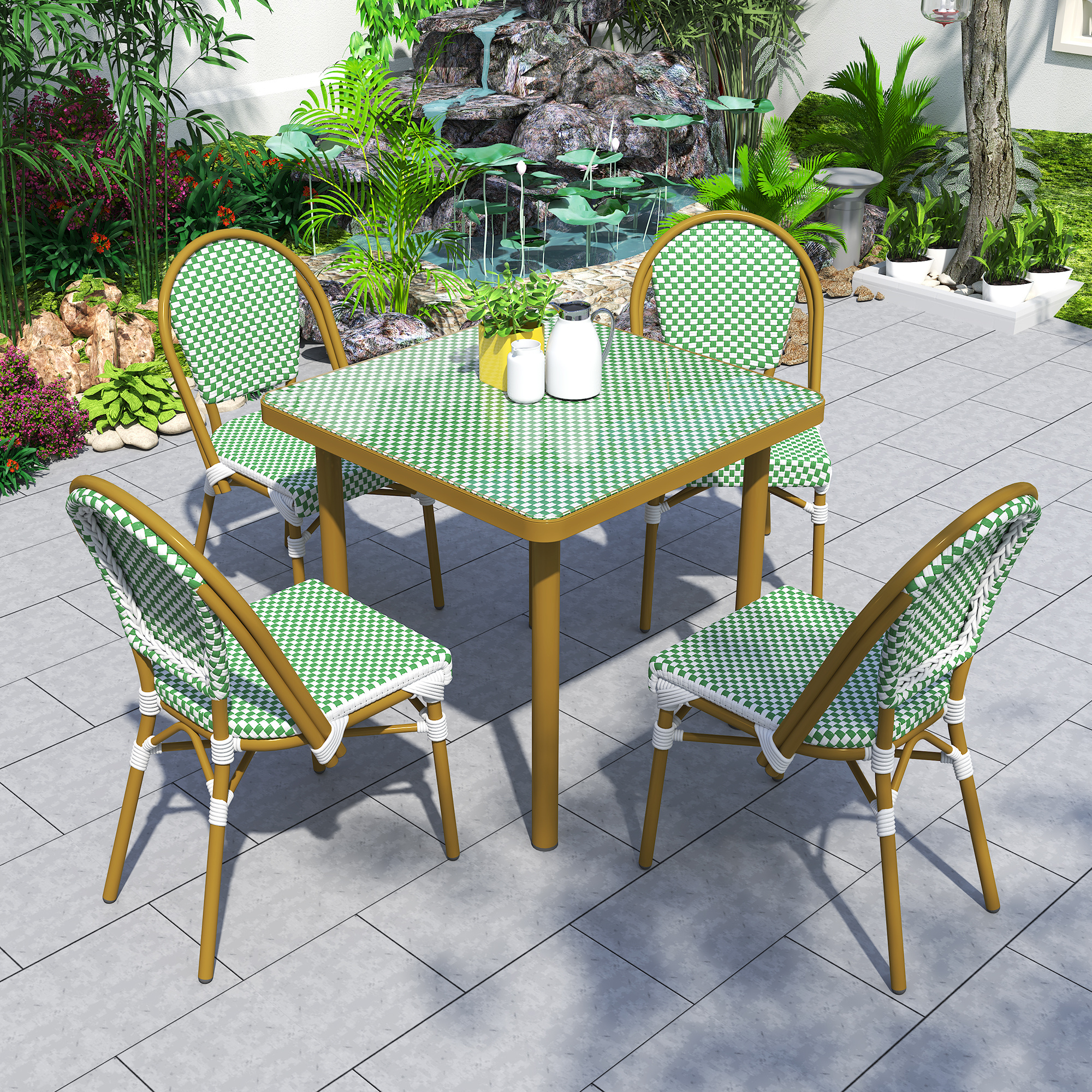 Fulin High Quality French bistro chair outdoor garden rattan chair furniture Paris courtyard cafe dining chair