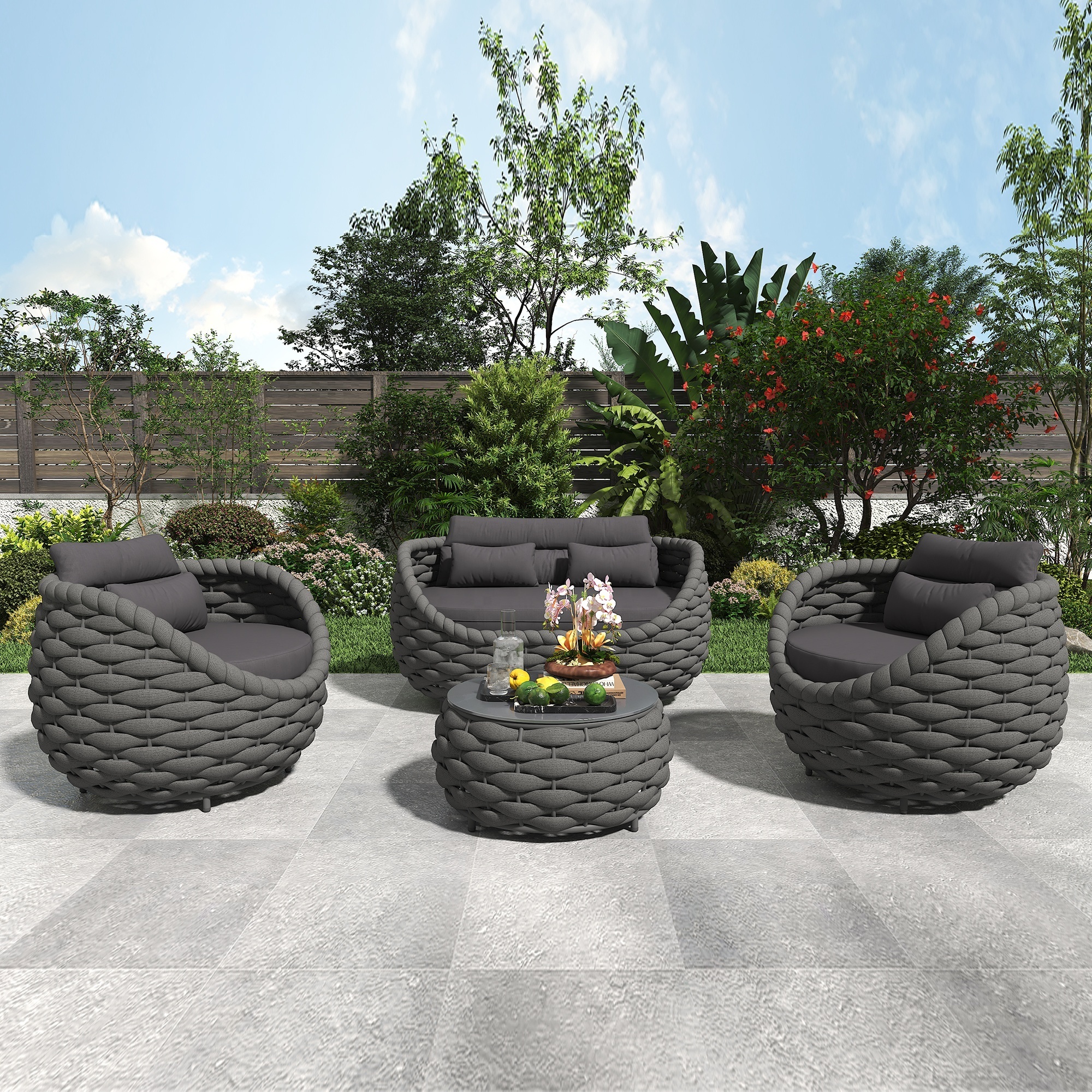 Fulin outdoor furniture rope rattan wicker woven weaving garden sofa patio sofa outdoor furniture set