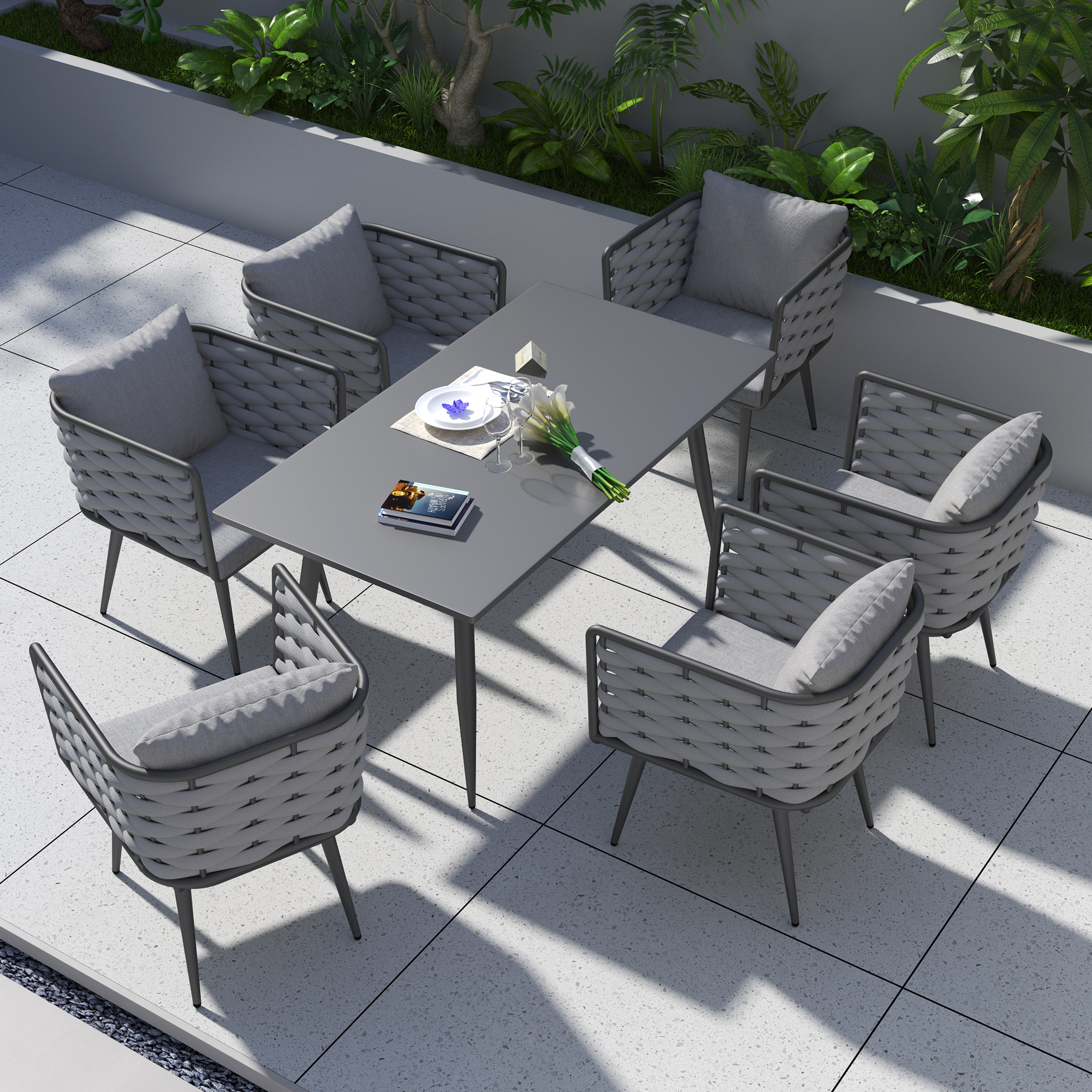 fulin All Weather Garden Cafe hotel Restaurant Woven Rope Aluminum Furniture Patio Chair for Outdoor chair