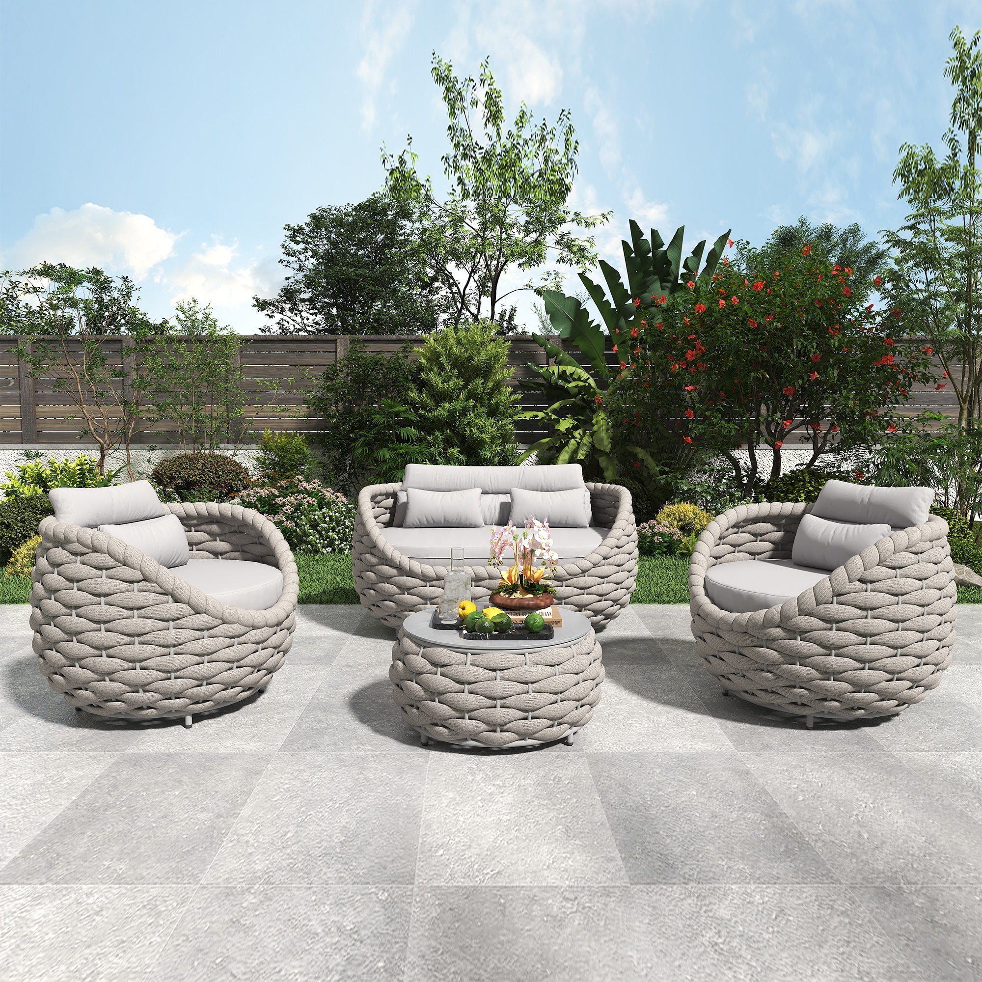 Fulin outdoor furniture rope rattan wicker woven weaving garden sofa patio sofa outdoor furniture set