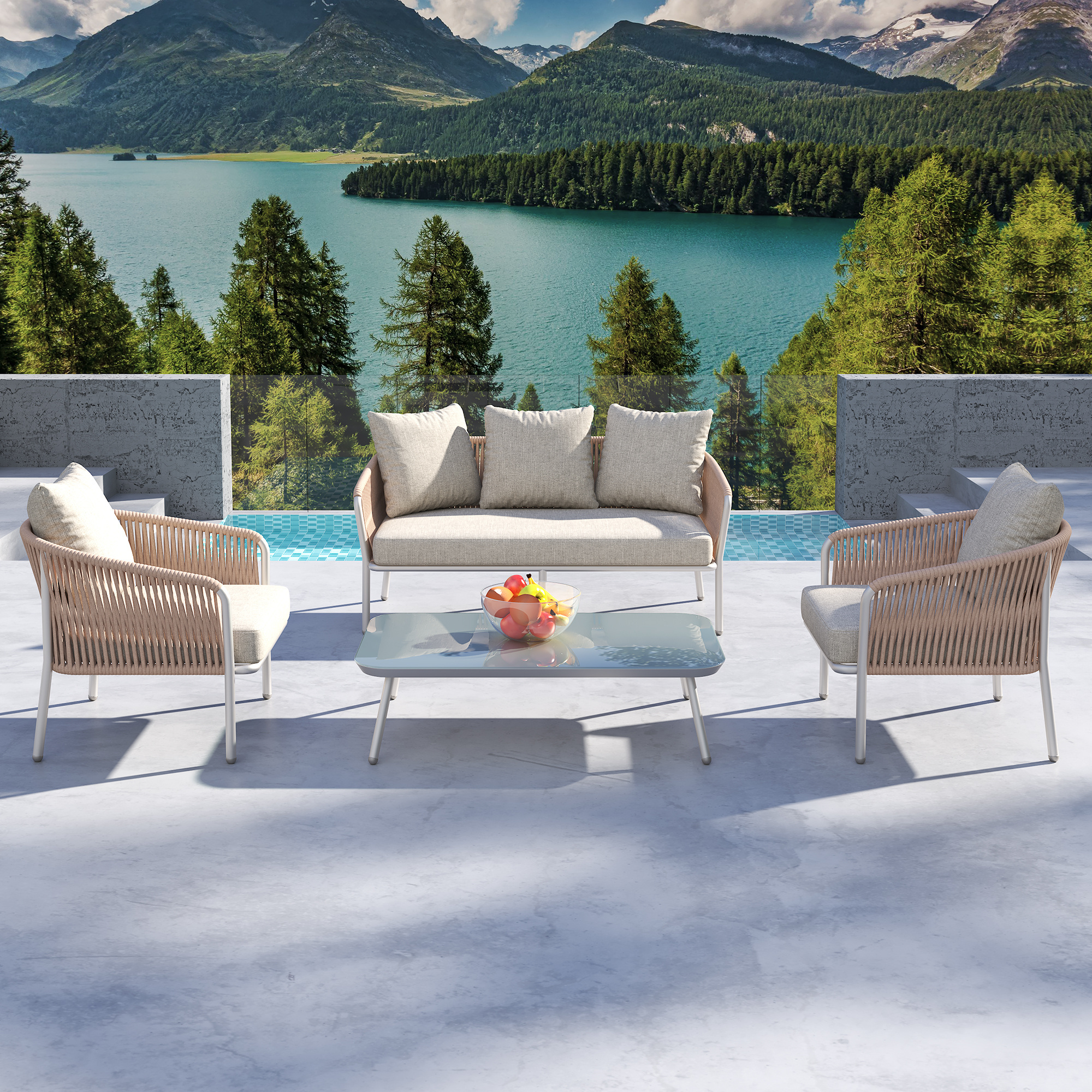 Fulin Best Selling Sofa Aluminium furniture All-weather Garden Circle Outdoor Sectional Furniture terrace Set With Fire Pit