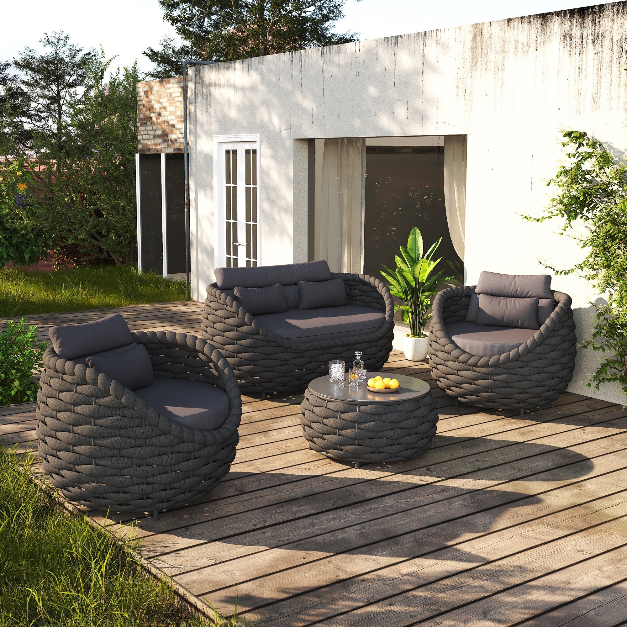 Fulin outdoor furniture rope rattan wicker woven weaving garden sofa patio sofa outdoor furniture set