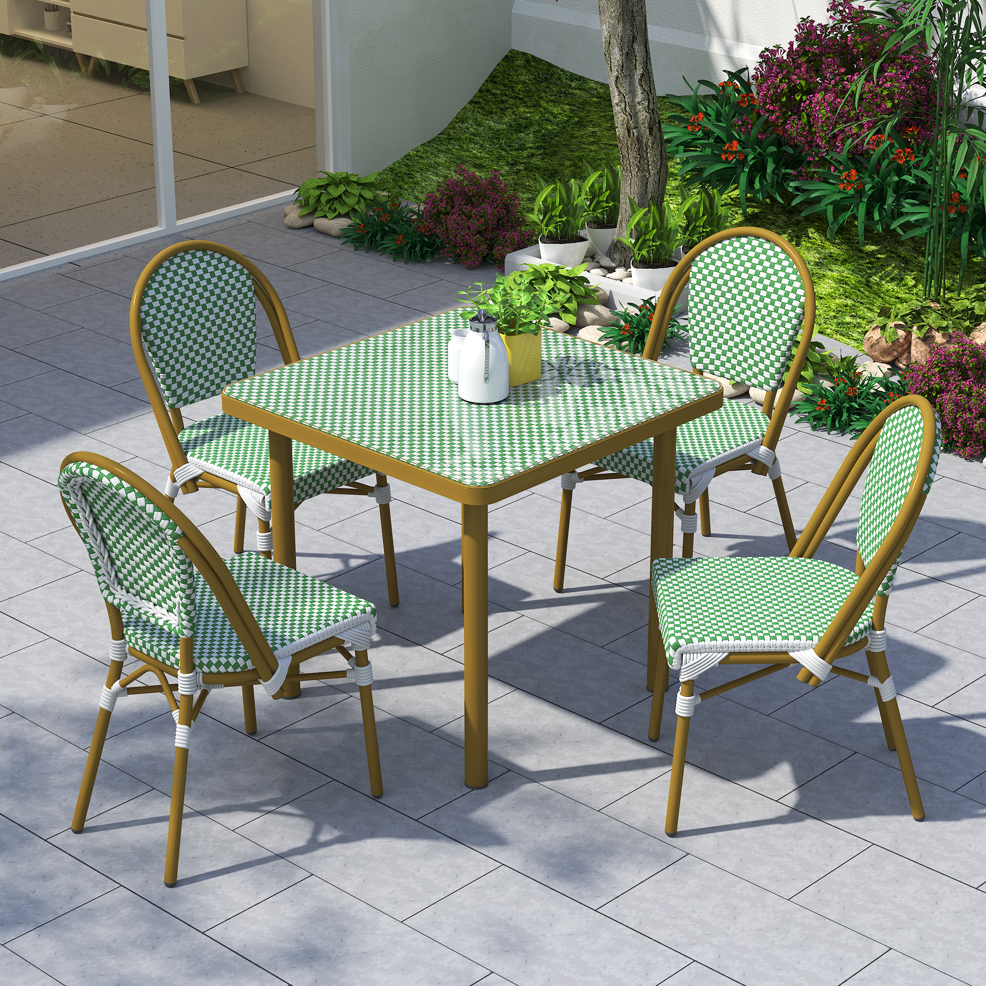 Fulin High Quality French bistro chair outdoor garden rattan chair furniture Paris courtyard cafe dining chair