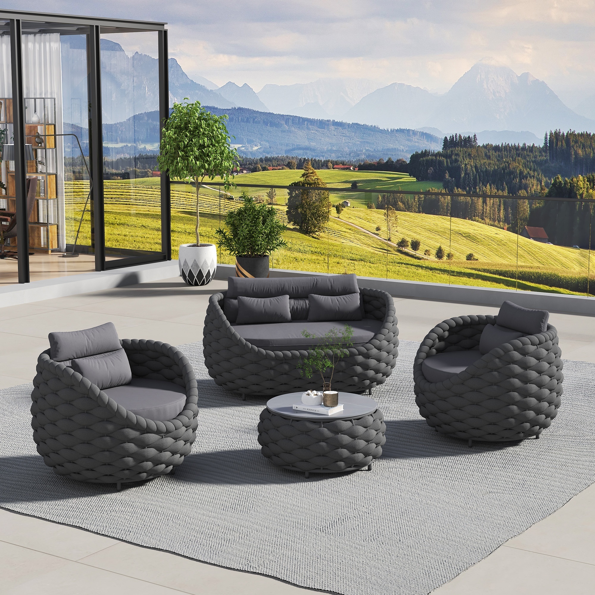 Fulin hot selling Luxury Outdoor Furniture Luxury Hotel Sofa Outdoor Garden Furniture Outdoor Rope lounger Sofa