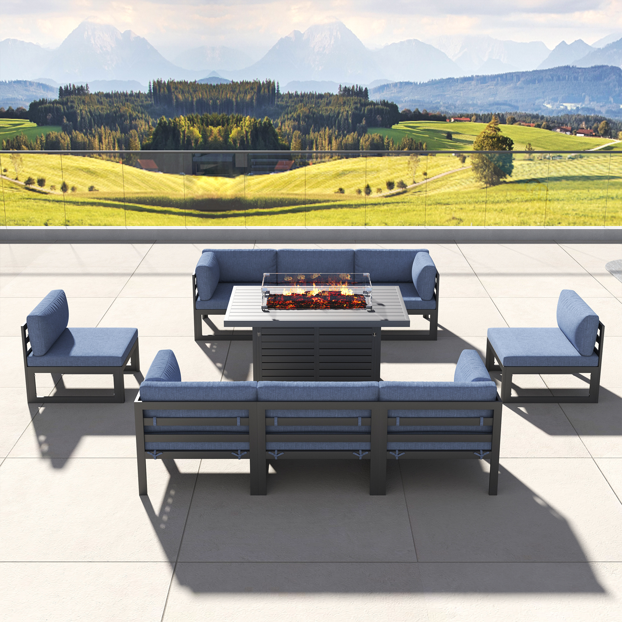 Fulin wholesale Outdoor Fire Pit Table Furniture Garden Set Natural Gas Propane Table Top Fire Pit