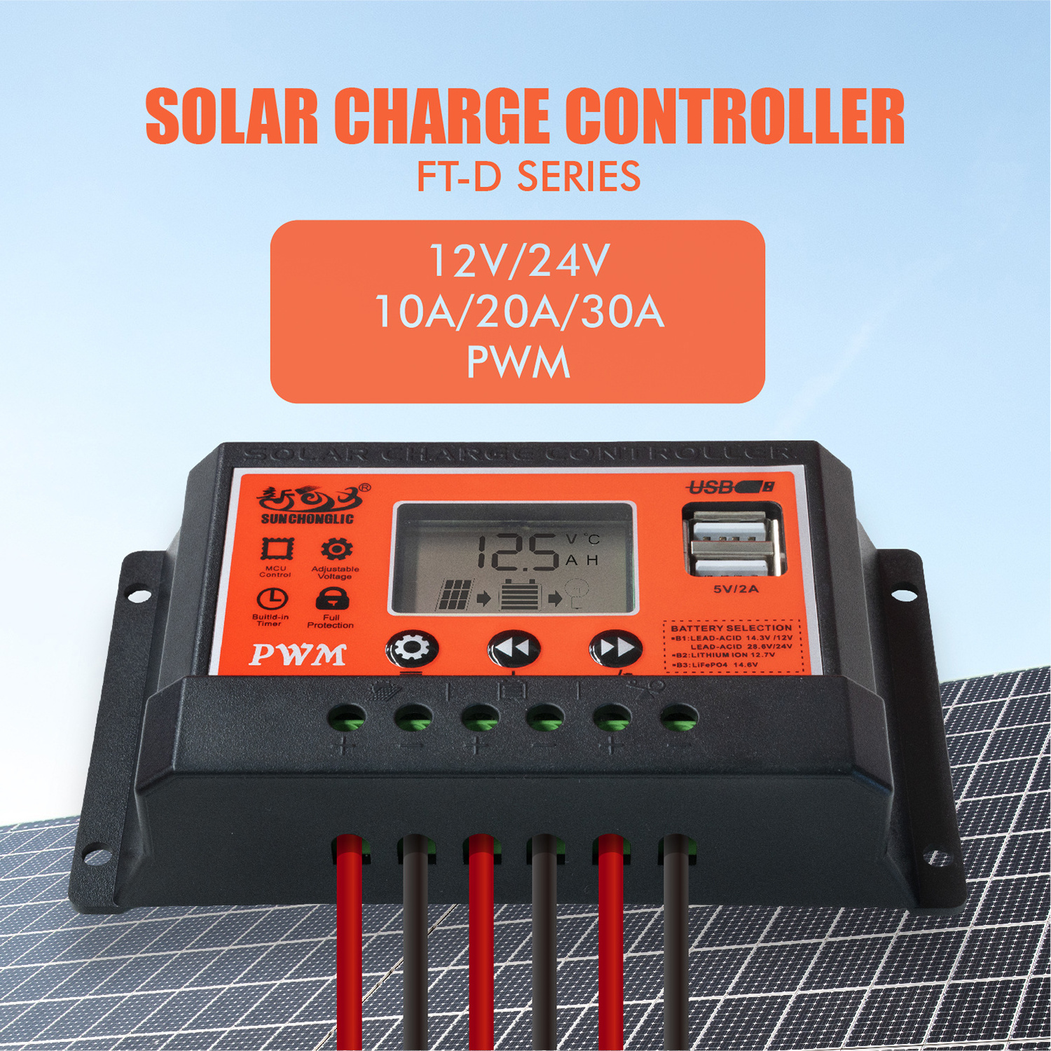 Sunchonglic factory wholesale pwm controller 12V 24V 10A 10amp manual pwm solar charge controller