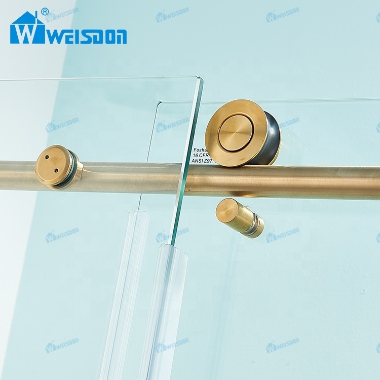 Weisdon Gold Frameless Shower Door Stainless Steel Rectangle Tempered Glass Shower Enclosure