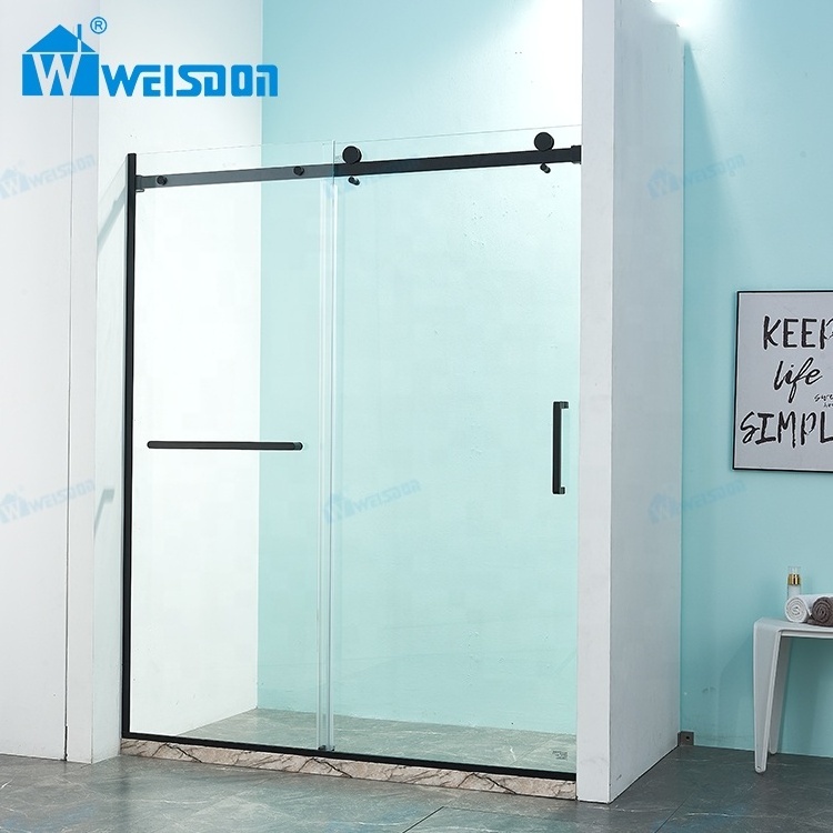 Weisdon Factory Direct Matte Black Stainless Steel Shower Room Frameless Tempered Glass Shower Door