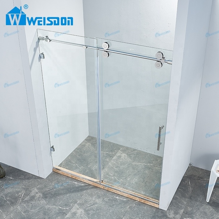 Weisdon Good Price Stainless Steel Single Sliding Shower Room Frameless Tempered Glass Shower Door