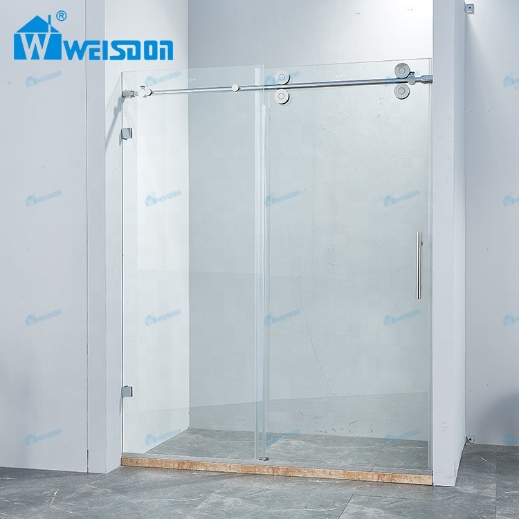 Weisdon Good Price Stainless Steel Single Sliding Shower Room Frameless Tempered Glass Shower Door