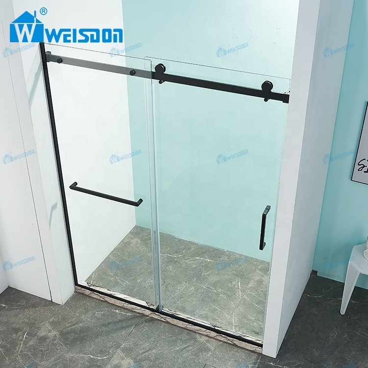 Weisdon Factory Direct Matte Black Stainless Steel Shower Room Frameless Tempered Glass Shower Door