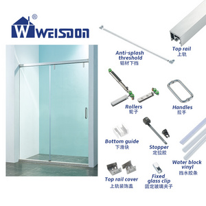 Weisdon Wholesale Framed Aluminum Sliding Handle Rail System Full Set Shower Room Hardware Without Glass