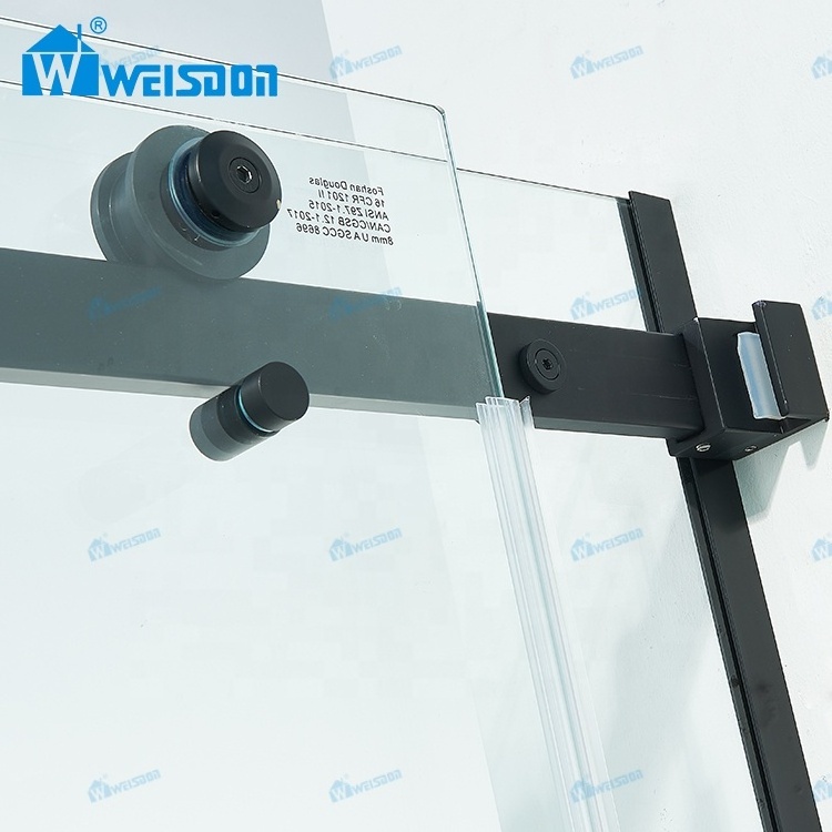 Weisdon Factory Direct Matte Black Stainless Steel Shower Room Frameless Tempered Glass Shower Door