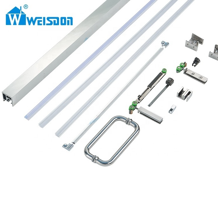 Weisdon Wholesale Framed Aluminum Sliding Handle Rail System Full Set Shower Room Hardware Without Glass