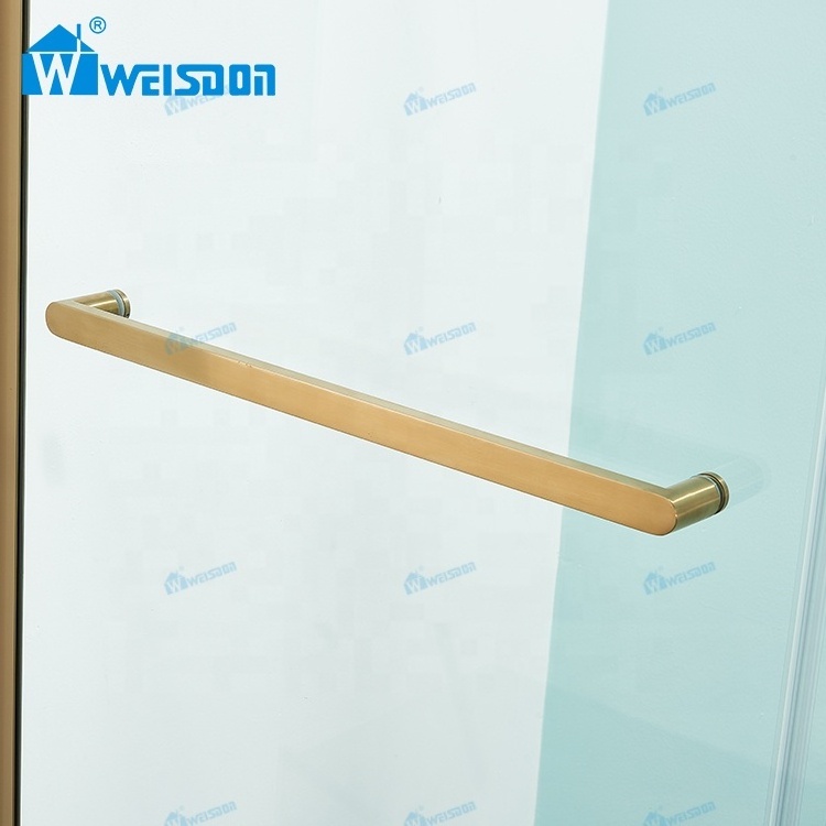 Weisdon Gold Frameless Shower Door Stainless Steel Rectangle Tempered Glass Shower Enclosure