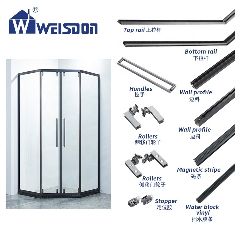 Weisdon Screw Roller Handle Rail System Full Set With Frame Stainless Steel Shower Room Accessories Without Glass