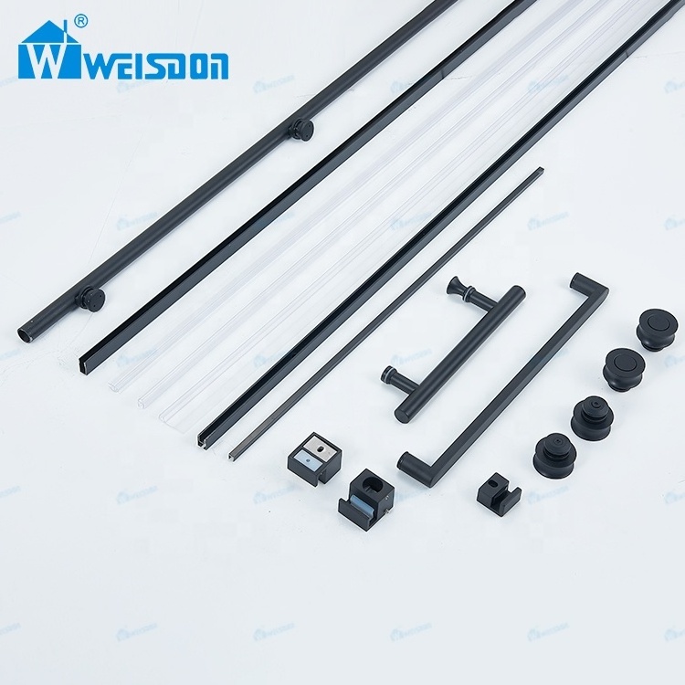 Good Quality Stainless Steel Screw Roller Handle Rail System Frameless Sliding Full Set Shower Door Hardware Kit Without Glass