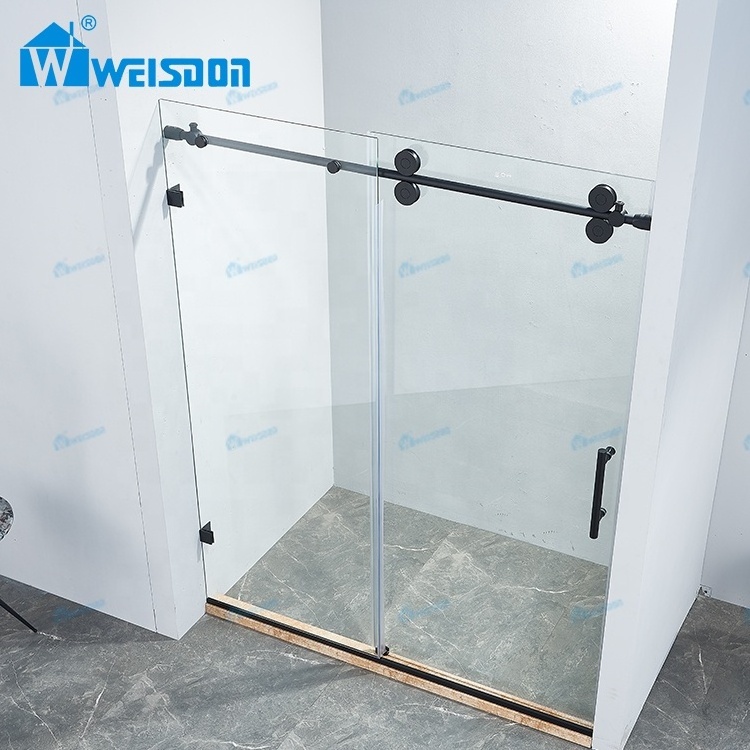 Weisdon Factory Direct Stainless Steel Matte Black Shower Room Sliding Frameless Tempered Glass Shower Door