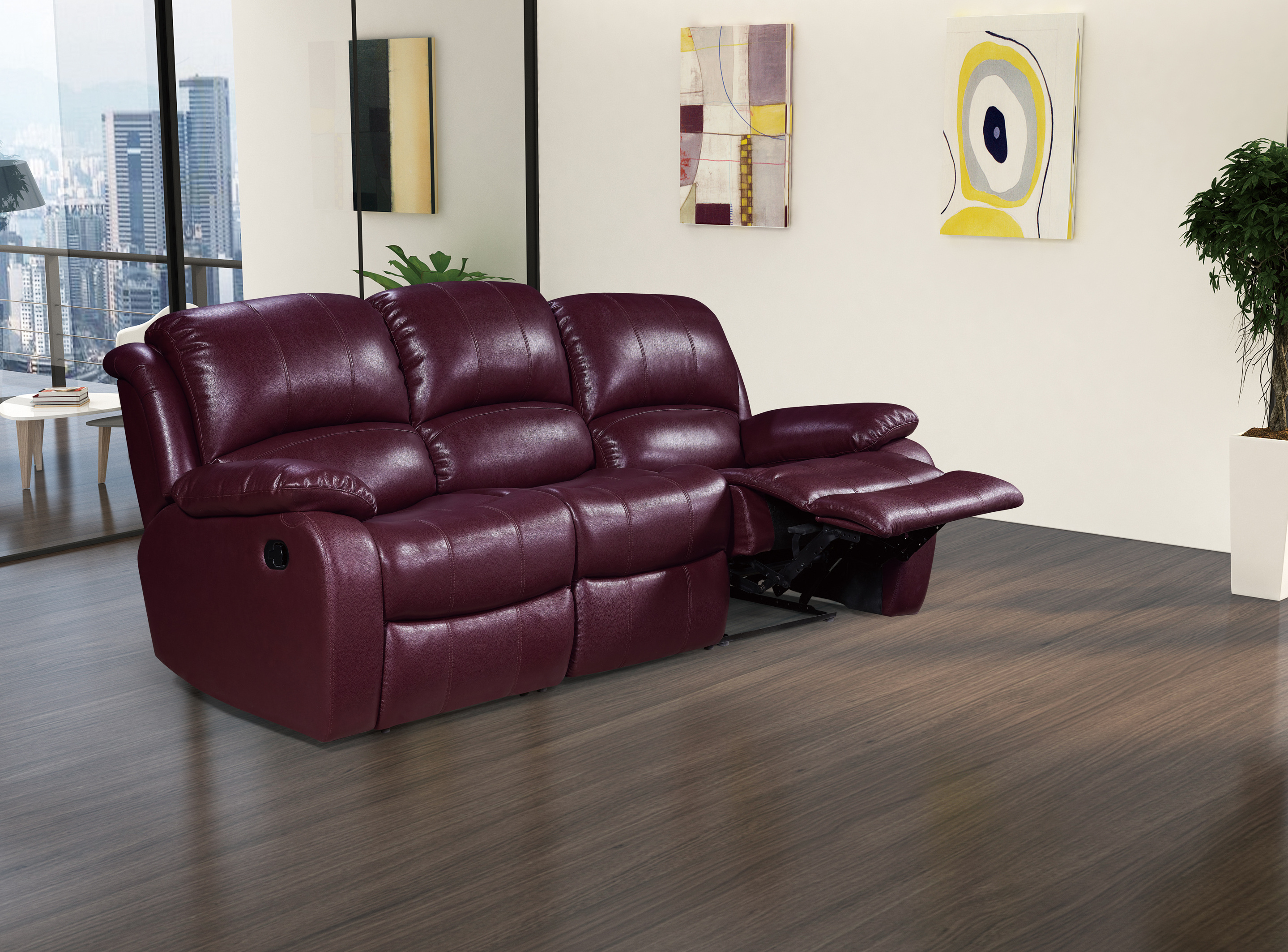 French Style Royal Red Wine Leather Recliner Sofa Unique Smart Furniture Lazyboy Manual Sofa