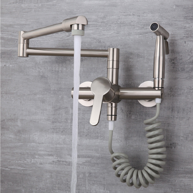 Wall Mounted Kitchen Folding Faucet With Handheld Bidet Sprayer