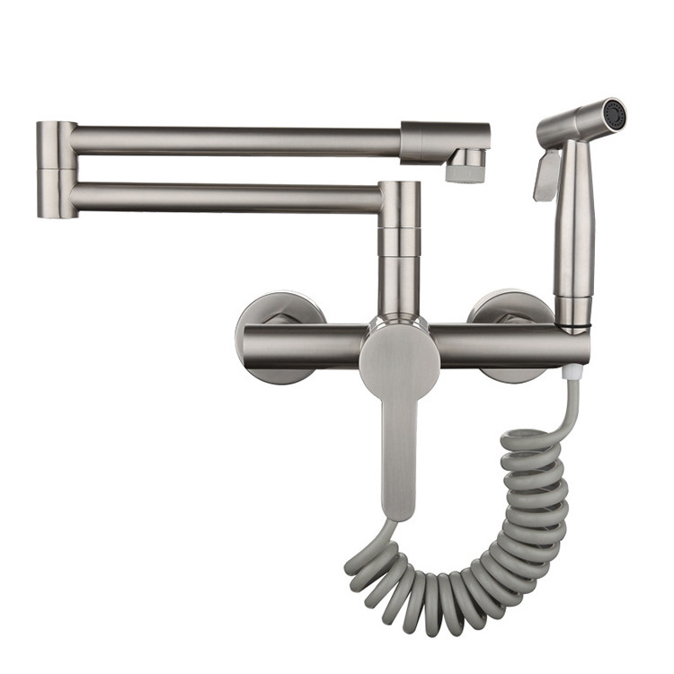 Wall Mounted Kitchen Folding Faucet With Handheld Bidet Sprayer