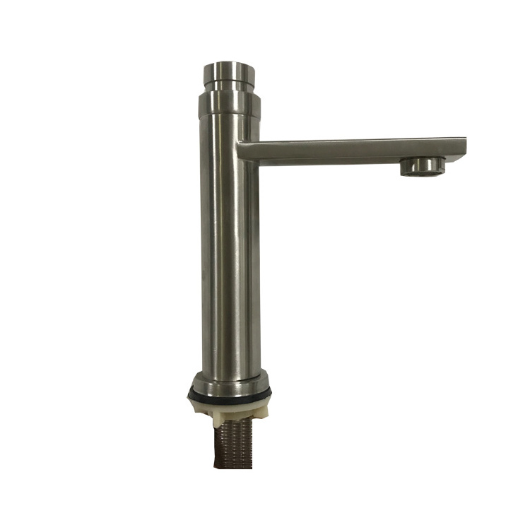 Push Button 304 Stainless Steel Single Cold Basin Faucet