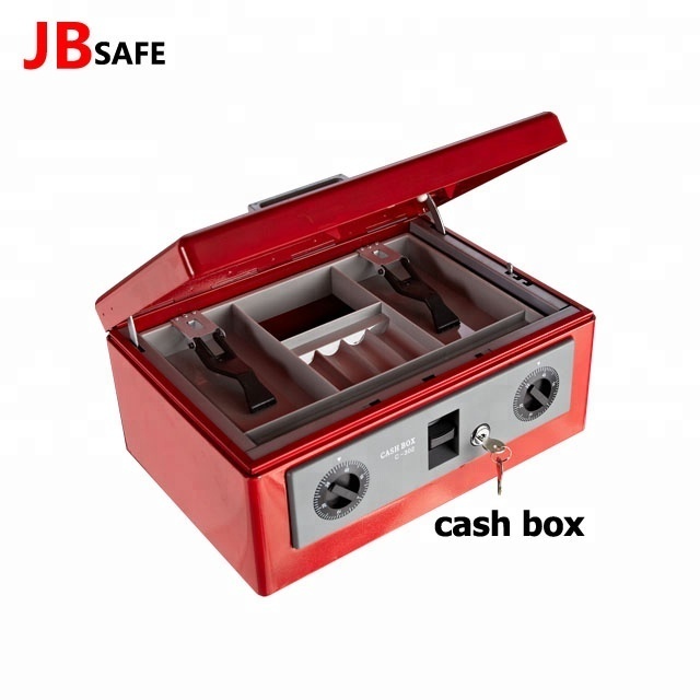 Small lock cash safe box, double lock red color 4kg cash box