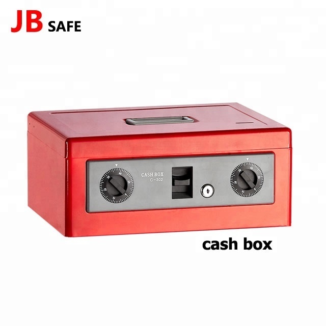 Small lock cash safe box, double lock red color 4kg cash box