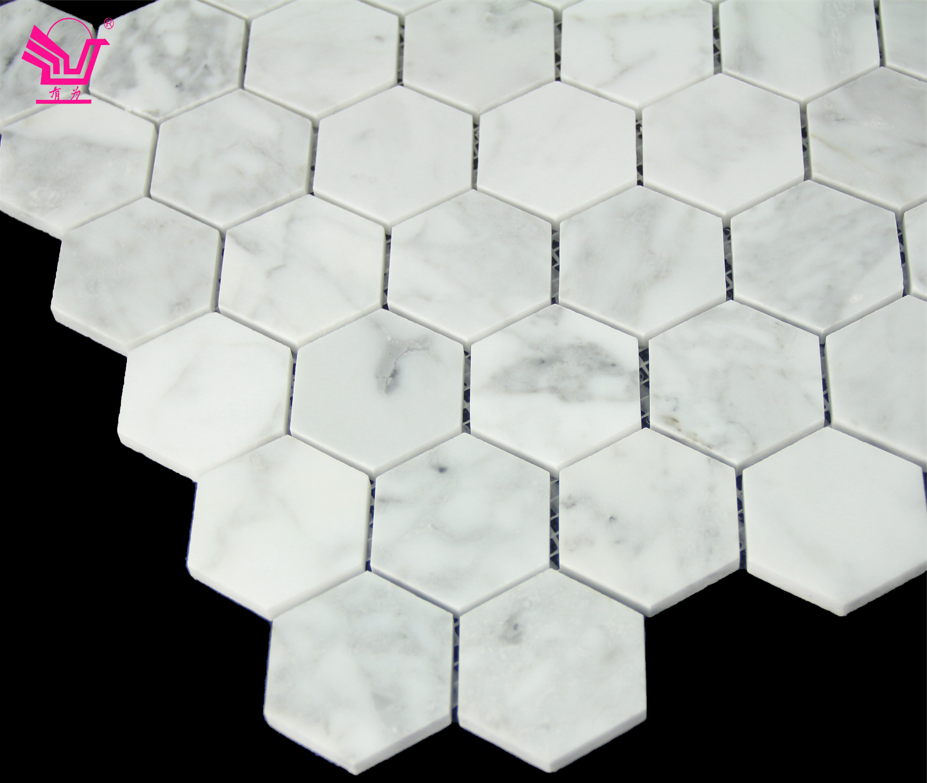 Mosaic tile Natural stone marble hexagon size design back splash wall 3D waterjet kitchen  swimming pool tile