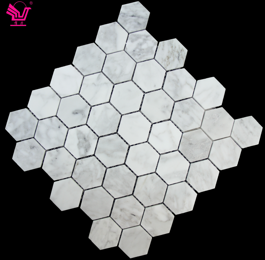 Mosaic tile Natural stone marble hexagon size design back splash wall 3D waterjet kitchen  swimming pool tile