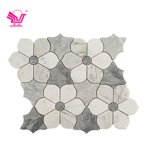 High Quality Stone Mosaic Wall Backsplash Grey Mixed with White Flower Pattern Mosaic