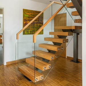 Mono staircase America oak /beech/walnut wood tread powder coating steel mono stringer straight stairs