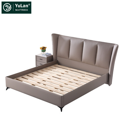 Foshan wholesale modern luxury bedroom furniture king size solid wood genuine leather bed