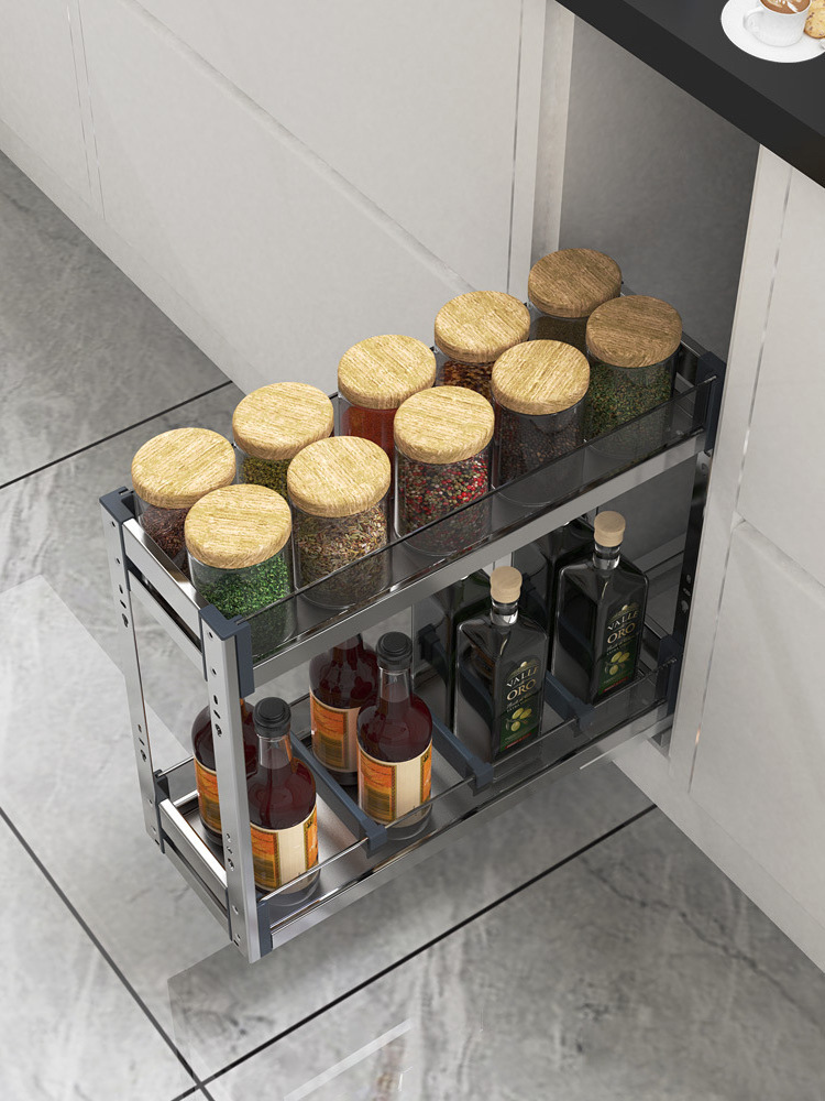 Three-Layer Pull out Sliding Wire Storage Baskets Kitchen Cabinets Spice Rack Seasoning Bathroom Wardrobe Food Tools Tableware