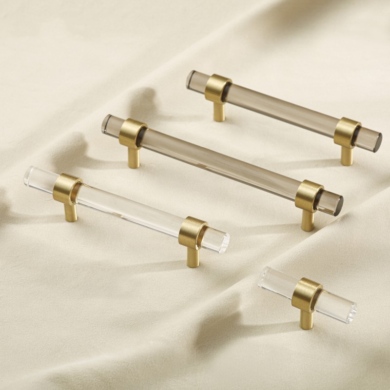 Minimalist Brass Acrylic Long Handles Gold Transparent Drawer Knob Wardrobe Furniture Door Knob