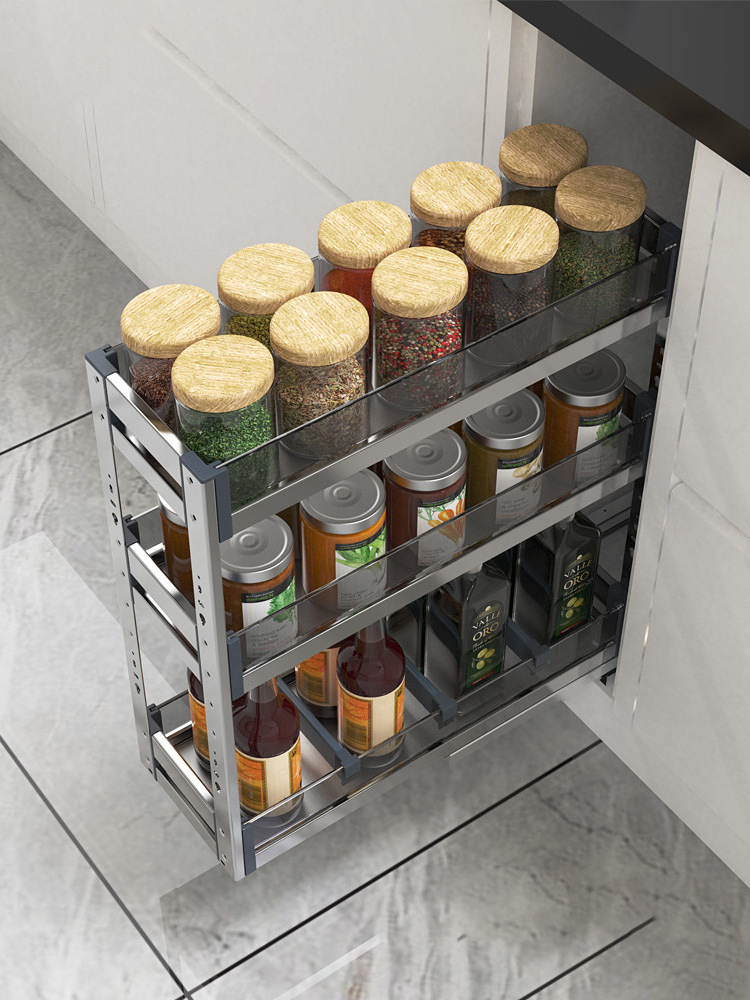 Three-Layer Pull out Sliding Wire Storage Baskets Kitchen Cabinets Spice Rack Seasoning Bathroom Wardrobe Food Tools Tableware