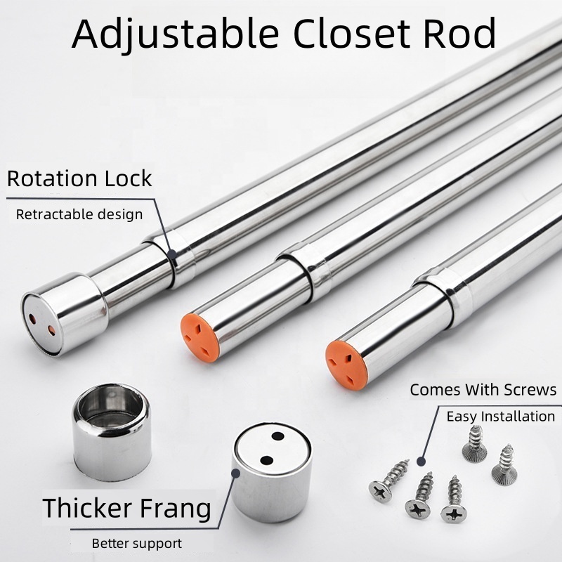 Adjustable Stainless Steel Closet Poles Heavy Duty Garment Organizer for Wardrobes Clothes Hanging Bar for Closet Hanging Rod