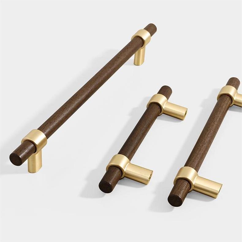 Natural Wood Kitchen Cabinet Handles Zinc Alloy Copper T Walnut Ash Wood Drawer Pull Handle Dresser Knob Closet Handle