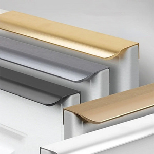 Silver Gold Aluminum Alloy Arc Handle Drawer Door Invisible Hidden Finger Edge Pulls Long Handle Kitchen Cabinet Handle