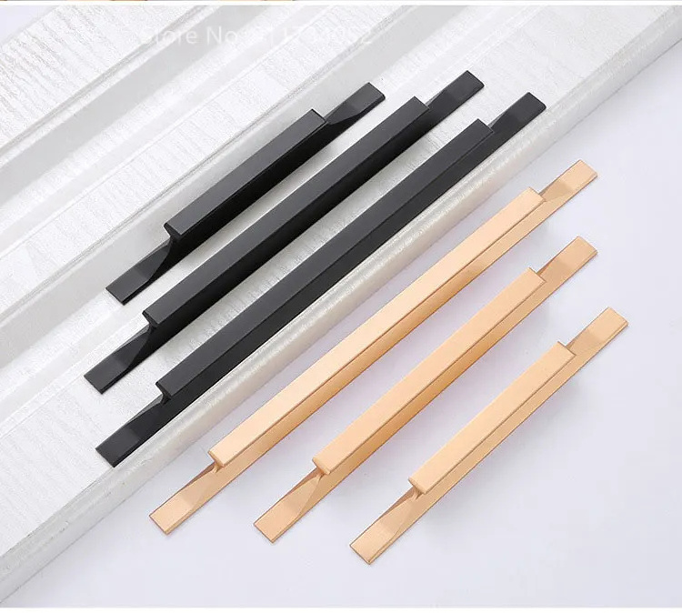 Black Long Pull Handle Cabinet Hardware Luxury Aluminium Cupboard Drawer Furniture Cabinet Handle Finger Pull Push Long Profile