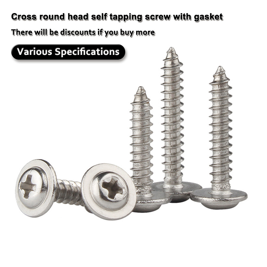 Custom Concrete Security Building Screw Metal Stainless Steel Round Head Self-tapping Screws With Washer