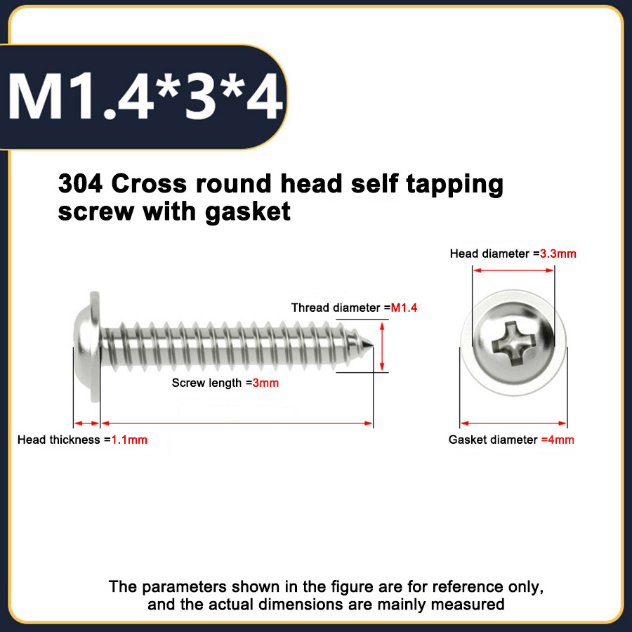 Custom Concrete Security Building Screw Metal Stainless Steel Round Head Self-tapping Screws With Washer